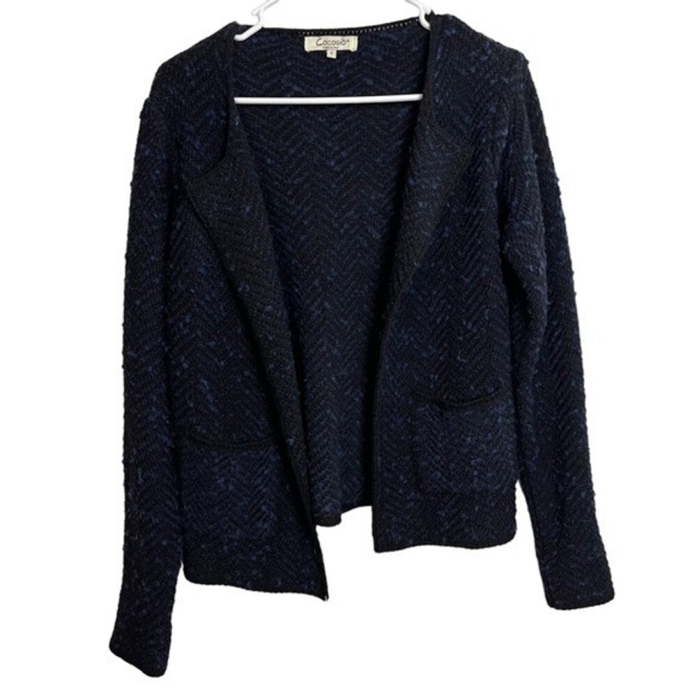 Cocogio Blue Black Textured Open Cardigan Size S Women